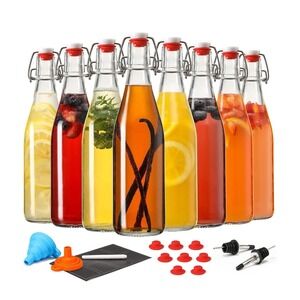 8 Set, 16 OZ Swing Top Glass Bottles - Flip Top Beer Brewing Bottles
